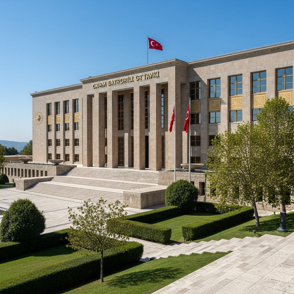 Türkiye Büyük Millet Meclisi (TBMM) binası, Cumhuriyet döneminin modern ve ulusal mimarlık anlayışını yansıtan ikonik bir yapı.