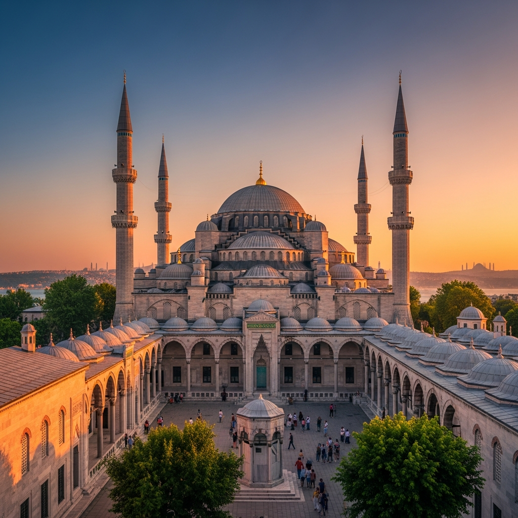 İstanbul\'da Mimar Sinan\'ın eseri Süleymaniye Camii\'nin ihtişamlı kubbesi ve minareleri, Osmanlı mimarisinin zirvesini temsil ediyor.